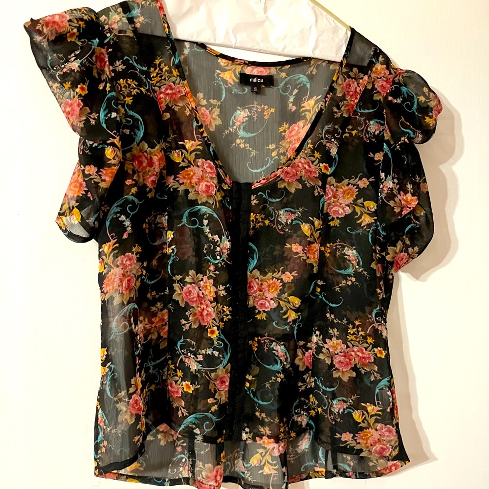 Sheer black floral blouse